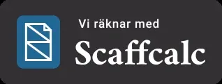 Emblem med texten Vi räknar med Scaffcalc.